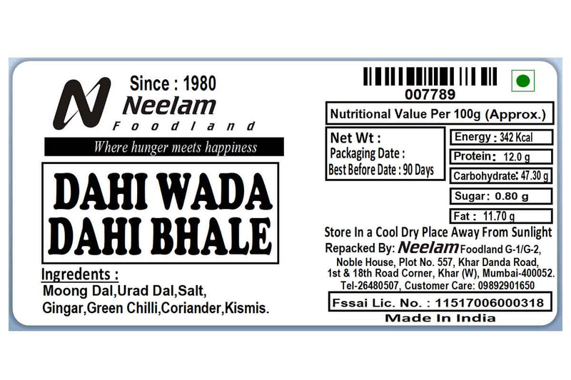 dahi wada /dahi bhale frozen packet 10 pc