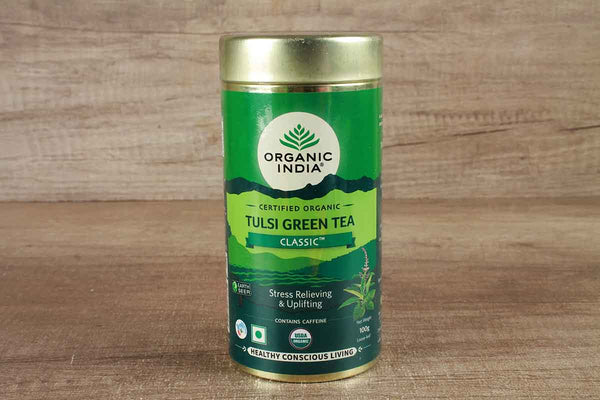 ORGANIC INDIA LEMON GINGER TULSI GREEN TEA TIN 100