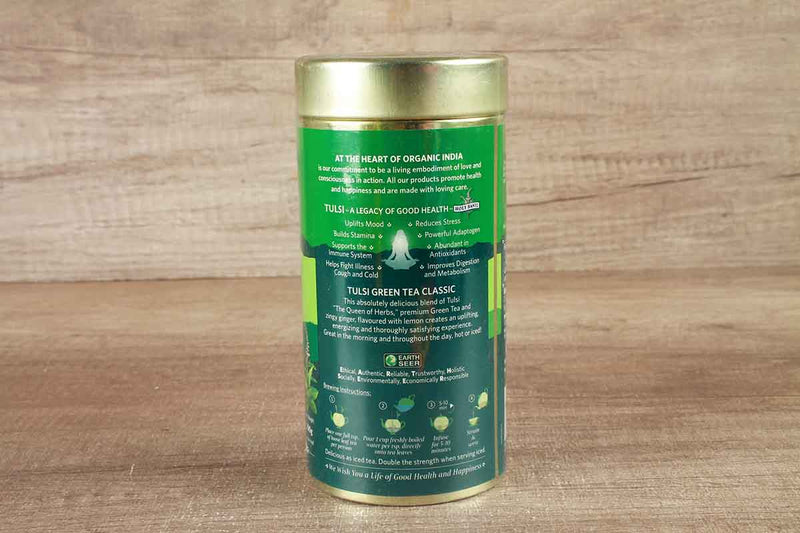 organic india lemon ginger tulsi green tea tin 100