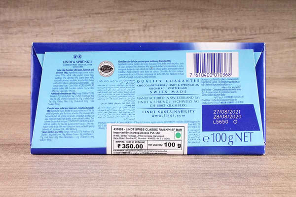lindt excellence milk chocolate raisin 100