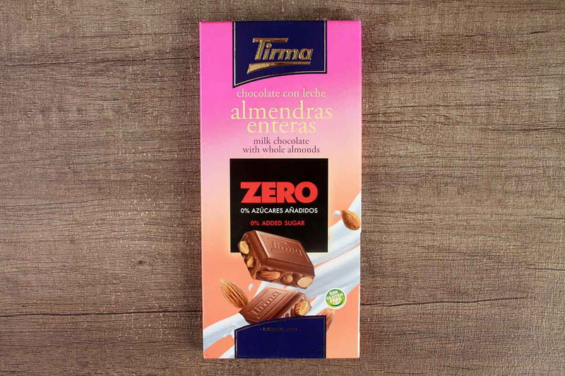 tirma zero milk chocolate with whole almonds 125 gm no added sugar