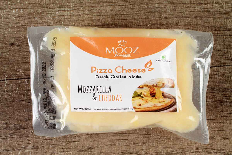 mooz mozzarella & cheddar pizza cheese 200
