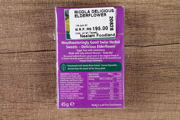 RICOLA DELICIOUS SUGAR FREE SWISS ALPINE HERBS ELDERFLOWERS 45