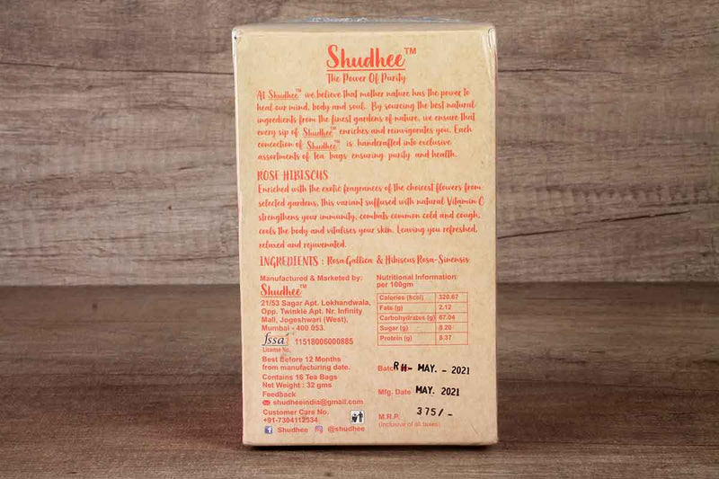 shudhee rose hibiscus green tea 16 bags