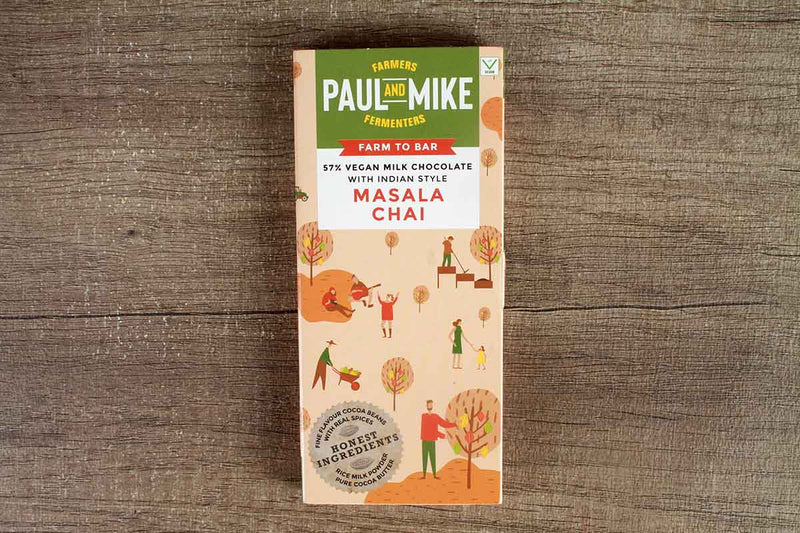 paul and mike 57% vegan milk chocolate with indian style masala chai 68