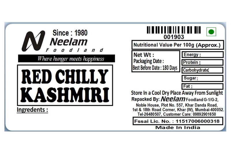 WHOLE RED CHILLI KASHMIRI MIRCH 100