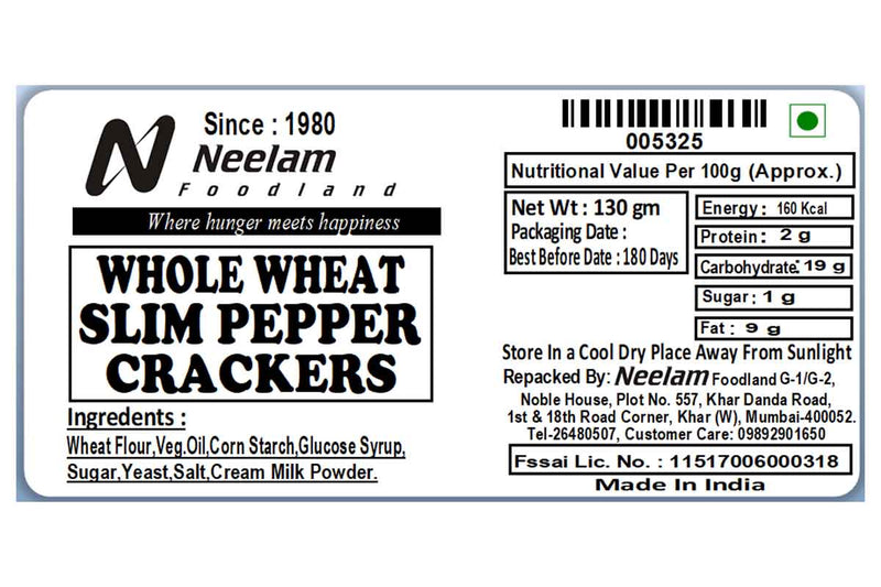 whole wheat slim pepper crackers 130