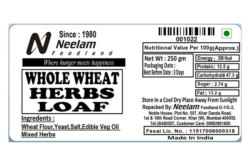 WHOLE WHEAT HERBS LOAF 250